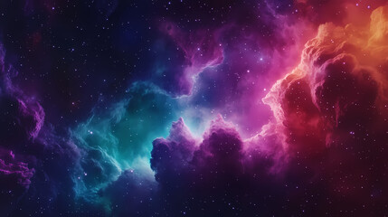 Wall Mural - Colorful space galaxy cloud nebula. stary night cosmos. universe science astronomy. supernova background rainbow wallpaper red purple blue dark black orange green. Nebula. Illustration