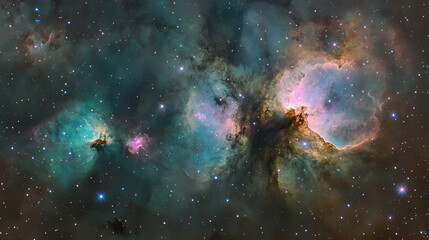 Wall Mural - Cosmic canvas featuring green, blue, and pink galaxies, stars, and nebulae in deep space. stunning background illustrating the beauty of the cosmos. Nebula. Illustration