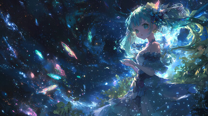 Wall Mural - Cosmic canvas featuring green, blue, and pink galaxies, stars, and nebulae in deep space. stunning background illustrating the beauty of the cosmos. Nebula. Illustration