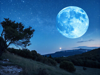 moon over the mountains. moon, sky, night, full, space, moonlight, sea, dark, nature, planet, landsc