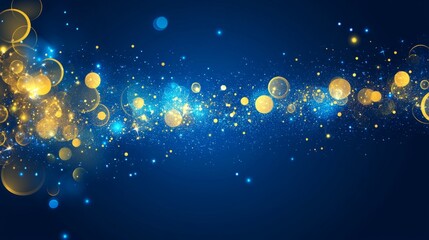 Wall Mural - Abstract blurred bokeh lights on dark blue background - festive Christmas and new year holiday template with glittering defocused stars and sparkling effects 