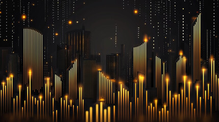 Wall Mural - An abstract golden city skyline on dark background