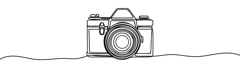 Line drawing photo camera. Single draw photo icon, line art photography camera outline, continuous monoline drawing, one outline line art photography logo, linear vector illustration