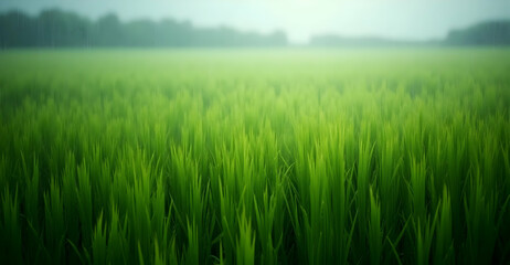 Poster - Harvesting green rice fields in rural landscape nature photography