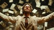 © Sergiy - A businessman joyfully celebrates success as money rains down in a lavish setting