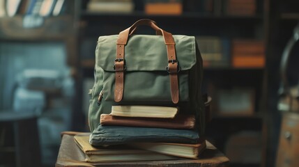 Wall Mural - Backpack on a Stack of Books