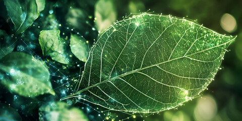 Sticker - Glowing Leaf in Lush Green Foliage 