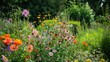 © ArpPSIqee - A garden with flowers of diverse species blooming together in harmony, Representing the beauty and cooperation of diversity in nature, photography style