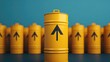 © Intelligent Horizons - Fuel canisters with directional arrows pointing in different directions representing the concept of balancing equity and risk in investment markets and financial management strategies