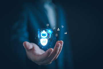 Wall Mural - business iot ai automation concept, business man with virtual ai automation connect internet of thin