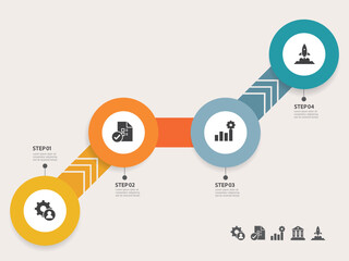 Wall Mural - circle infographics timeline business workflow report background with business icon 4 steps for pres
