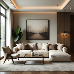 Wall Mural - Elegant living room decor with a copy space image.