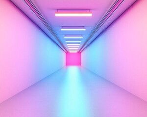 Wall Mural - a vibrant corridor illuminated by colorful neon lights, creating a surreal and modern atmosphere.