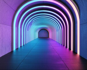 Wall Mural - a vibrant tunnel illuminated with colorful neon lights creating a futuristic ambiance.