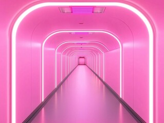 Wall Mural - a vibrant pink corridor illuminated with neon lights, creating an atmosphere of modernity and creati