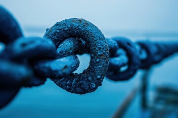 Close-up of a rusty blue chain link.