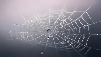 Natural macro shot. Macro of dew on spider web, glistening detail, natural light, 3D illustration.