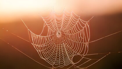 Natural macro shot. Macro of dew on spider web, glistening detail, natural light, 3D illustration.