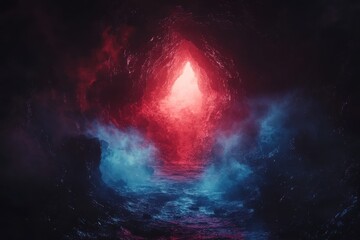 Wall Mural - a red and blue lighted space with a glowing red diamond in the center