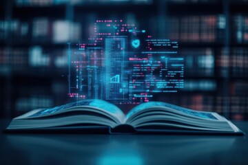Aufkleber - Augmented reality finance book, 3D data visualizations, hightech library with holograms