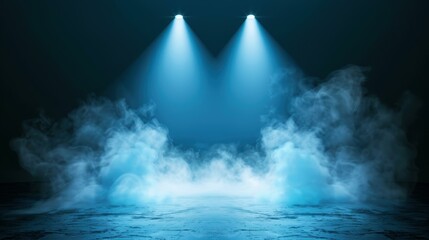 Wall Mural - a striking 3d illustration featuring a stage with white smoke enveloping the spotlight, perfect for 