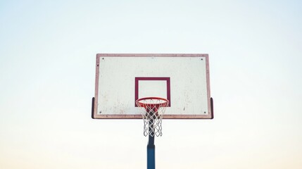Poster - A basketball backboard and hoop, urban outdoor setting with clear sky, Urban style