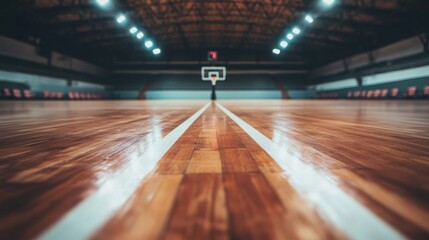 Aufkleber - A basketball court with a detailed view of the free-throw line and court surface texture, indoor setting with bright spotlighting, Contemporary style