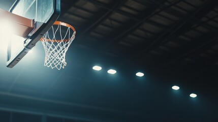 Leinwandbilder - A basketball court's backboard with focus on the glass and rim, indoor setting with spotlight, Dramatic style