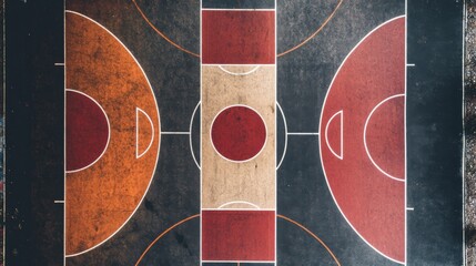 Poster - A basketball court's free throw line, outdoor setting with clear sky, Modern style