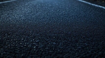 Poster - Close-up of wet asphalt road with white lines.