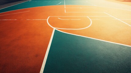 A basketball court's painted lines texture, outdoor setting with evening light, Urban style