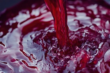 Sticker - Close-up of a deep red liquid pouring into a bowl, creating a swirling vortex.