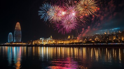 Wall Mural - vibrant new year celebration background featuring multicolored fireworks illuminating the night sky 