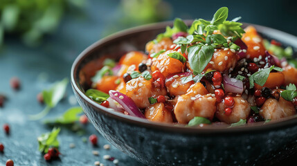 Delicious sweet and sour chicken restaurant setting food photography vibrant colors close-up culinary delight