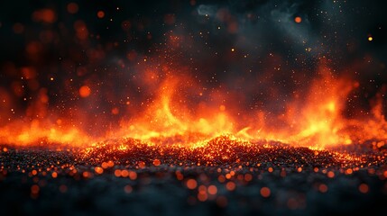 Wall Mural - A Bed of Embers Glowing with Fiery Sparks and Smoke
