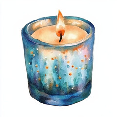 Wall Mural - beautiful blue candle with warm flame, creating cozy atmosphere. watercolor effect adds soft, artistic touch, perfect for relaxation and ambiance