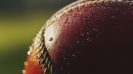 Poster - A cricket ball's red leather texture, outdoor setting with daylight, Classic style