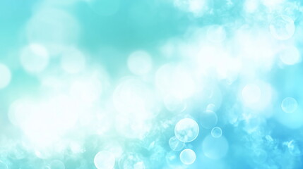 An abstract background with a beautiful bokeh effect on a pastel blue background. Defocused Light. blurred. Underwater or sky concept.