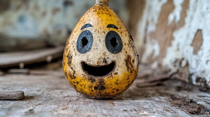 A yellow gourd with a smiley face on it