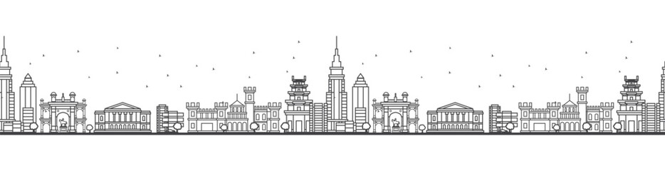 Seamless pattern with outline Bangalore India city Skyline with Historic Buildings.