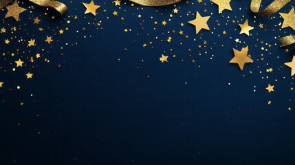 Wall Mural - festive christmas and new year background featuring elegant golden stars and shimmering gilded ribbo