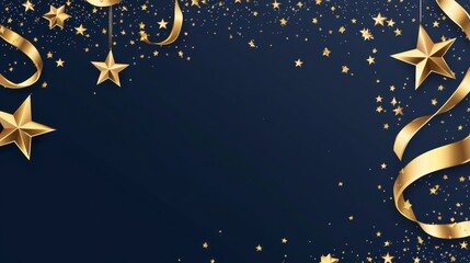 Wall Mural - festive christmas and new year background featuring elegant golden stars and shimmering gilded ribbo