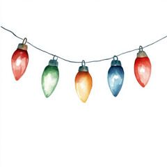 Wall Mural - Colorful watercolor Christmas lights hanging on string, creating festive atmosphere. Perfect for holiday decorations and seasonal designs