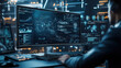 © Worakit - person working at high tech workstation with multiple screens displaying data and analytics, creating futuristic atmosphere