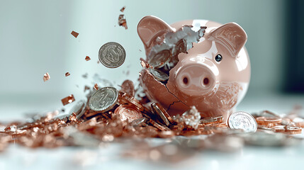 Inflation's Impact on the Dollar Broken Piggy Bank Financial Crisis Abstract Modern Close-Up Economic Reality