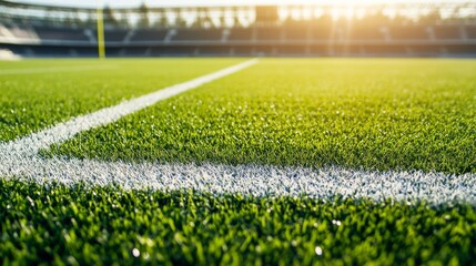 Poster - A football goal line with grass field, stadium setting with dramatic lighting, Dramatic style