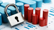 © NongKirana - Secure padlock next to rising red bar graph on financial data background, symbolizing growth and protection in finance
