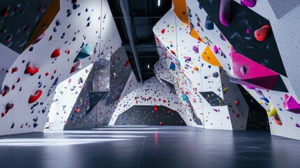 Leinwandbilder - A futuristic indoor bouldering gym with colorful holds, climbing routes, and futuristic lighting