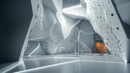 Leinwandbilder - A futuristic indoor climbing gym with LED-lit walls, challenging routes, and transparent safety barriers