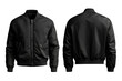 © OGGYA - stylish black bomber jacket for your mockup, front and back view. transparent background